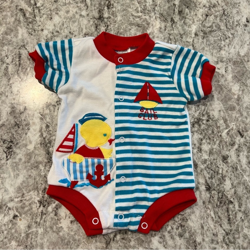 SEARS vintage newborn onesie outfit duck red white sailboat blue gift VTG